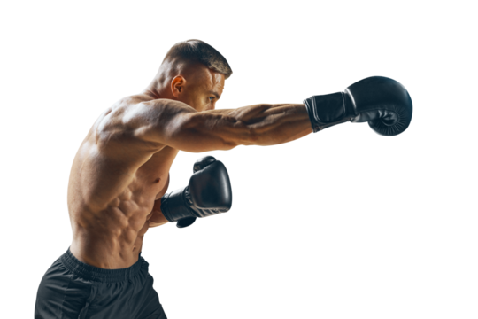 Boxing, gloves and portrait of man for sports exercise, strong muscle or mma training. Male boxer, workout, training