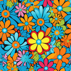Fototapeta na wymiar Hippie flowers repeat pattern 60s