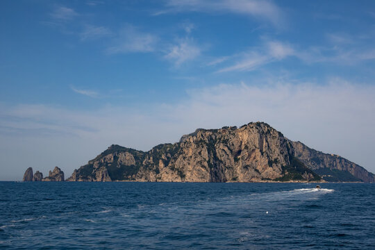 Approaching the Island of Capri in the Tyrrhenian Sea off the Sorrento Peninsula, Italy
