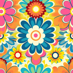 Fototapeta na wymiar Hippie flowers repeat pattern 60s