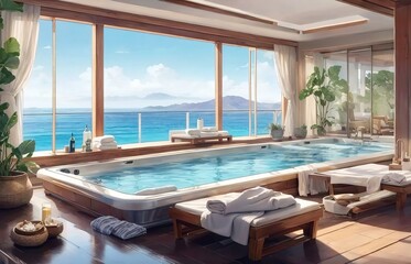 Fototapeta premium Spa Equipment With Beautiful Sea View 