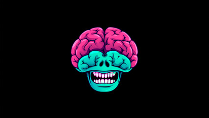 Skull of human brain on black background. Illustration.