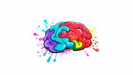 A colorful brain with colorful paint splashes isolated on white background. Illustration.