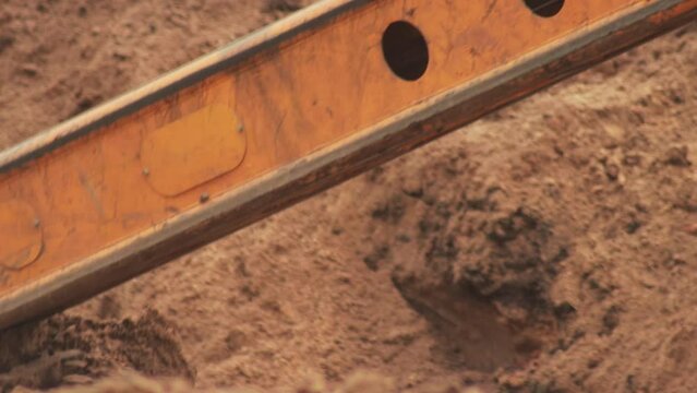 retractable telescopic boom mechanism in excavator, close-up