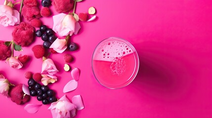 trend of baverage. hot pink of soft drink, cocktail at studio pastel background