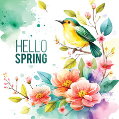 Hello Spring watercolor paint 
