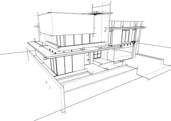 house building sketch architecture 3d illustration