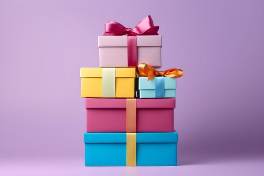 a stack of colorful gift boxes tied with contrasting bows, representing the joy and anticipation of receiving presents.