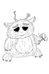 Funny cute monster, aliens or fantastic animals for children's coloring pages or t-shirts. Hand drawn vector illustration.