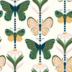 Vector seamless pattern design with different butterflies. - 627260717