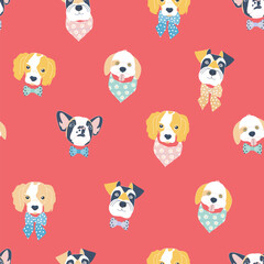 Vector seamless pattern with cute little dogs. - 627260997