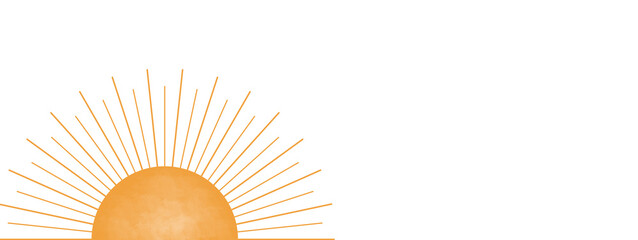 Boho sun flat lay illustration header or banner design. Artwork of sunrise, sunshine or sunset.