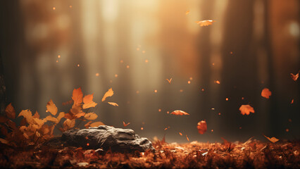 beautiful falling autumn orange leaves with sunlight