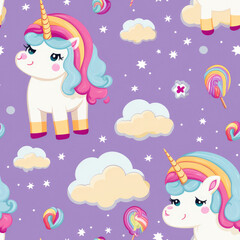 Fantasy unicorns cute cartoon repeat pattern
