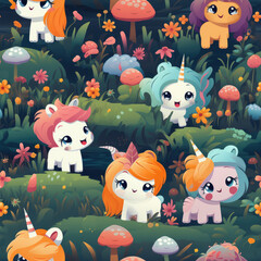 Fantasy unicorns cute cartoon repeat pattern
