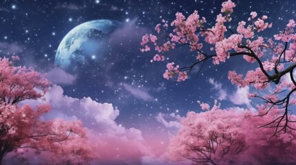 Fototapeta na wymiar Cherry Blossom Starry Night - AI Generated