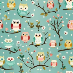 Abwaschbare Fototapete Eulen-Cartoons Cute owl simple childish repeat pattern