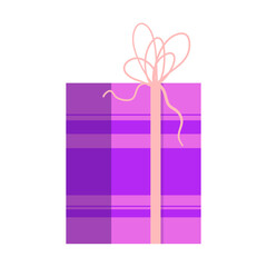 Gift Christmas present. Colorful box with ribbon. Holiday xmas giftbox. Cartoon vector illustartion. Gift xmas with ribbon.