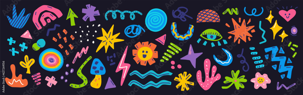 Canvas Prints set colorful various hand drawn shapes and doodle objects, abstract elements for modern design, vect