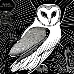 Black and white line art of owl 