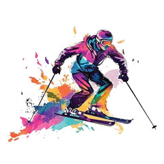 Skiing watercolor paint