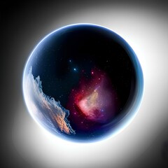 giant glass ball with a beautiful planet sceneryinside