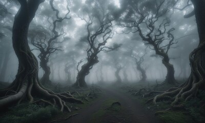 Smoky Forest With Twisted tree