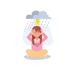 Troubled Childhood concept. Sadness and Despair in Young Mental Health. Flat vector cartoon illustration