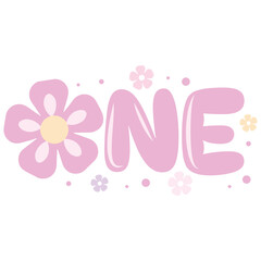 Baby girl one flower party invitation card, First Birthday party in daisy style celebration. Cartoon vector greeting card, flyer, t-shirt. Kids illustration with flowers