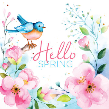  Welcome Spring watercolor paint ilustration