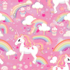 Obraz na płótnie Canvas Pink unicorn Candyland dream fantasy magic cartoon repeat pattern