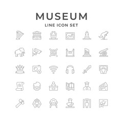 Set line icons of museum