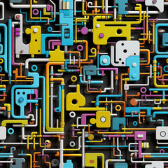 Sci-fi digital modern technology internet connection colorful repeat pattern