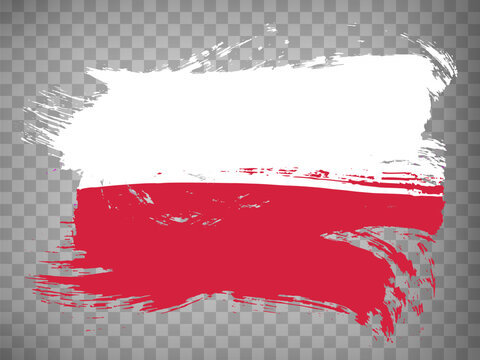 Flag Republic of Poland, brush stroke background.  Waving Flag Poland on transparent backrgound for your web site design, logo, app, UI.  EPS10.