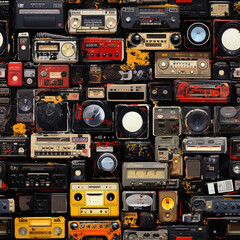 Obraz premium Retro gadgets funky repeat pattern colorful graffiti doodles