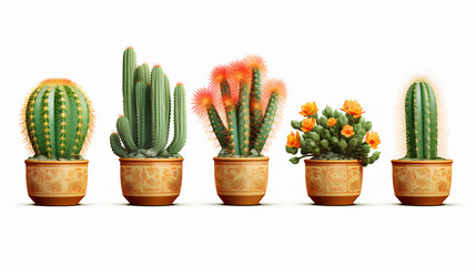 set cactus  isolated on white background. cactus in pots. 