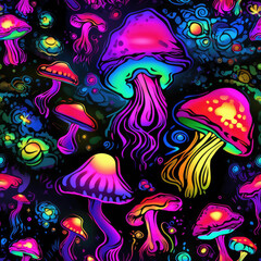 Fototapeta na wymiar Magic mushroom psychedelic colorful vivid tie-dye repeat pattern