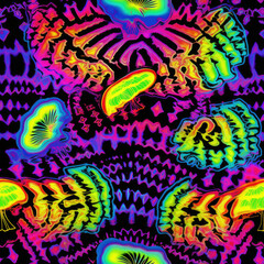Magic mushroom psychedelic colorful vivid tie-dye repeat pattern