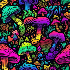 Magic mushroom psychedelic colorful vivid tie-dye repeat pattern