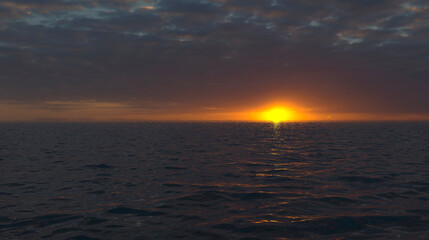 Obraz premium The sun by the sea. Dawn or dusk. Sunrise or sunset - 3D Illustration