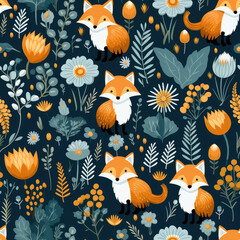 Obraz na płótnie Canvas Cute foxes childish repeat pattern