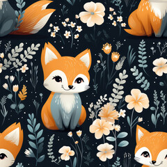 Cute foxes childish repeat pattern