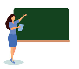 teacher in front of blackboard in classroom