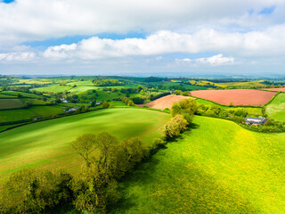 Fields and farms from a drone, Torquay, Devon, England