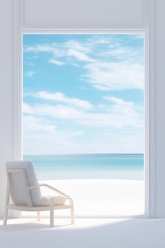 white room in a hotel overlooking the sea