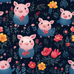 Cute pigs childish repeat pattern