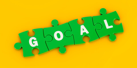 Goal concept from green puzzles, 3D rendering