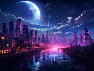  Vaporwave night city landscape