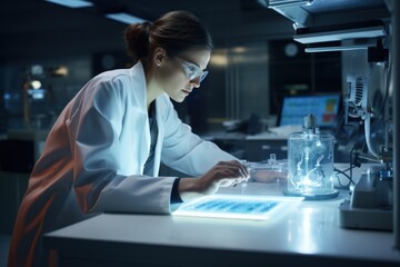 a young chemist scientist conducting experiments in a laboratory. AI generative