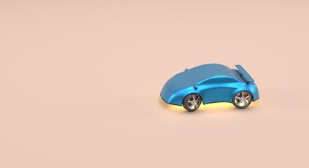 Blue sports car with yellow neom light, metal car, mechanic shop flyer (3d illustration)